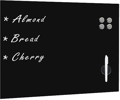 ShGaxin Tableau magnétique mural noir en verre 80 x 60 cm, tableau noir effaçable, tableau blanc, tableau noir, tableau noir