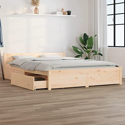 Cozynest Bettgestell Bettrahmen mit Schubladen Kopfteil Lattenrost, Holzbett Massivholzbett für Schlafzimmer Bett mit Schubladen 140x200 cm