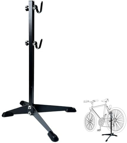 KARAT - Pied de montage vélo en métal - Support de vélo - Support de maintenance avec crochets - Porte-vélo hauteur réglable, léger mais stable -2 kg, 38,5 L x 40,5 l x 68,7 H cm- Noir (Leon)