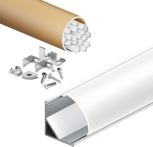 KOSOOM LED Profil 2 m x 20 (40 m), LED eckprofil zur Oberflächenmontage, geeignet für Led Streifen unter 10 mm, Gesamtabmessungen 15,8 x 15,8 mm