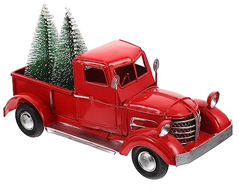 SOESFOUFU Weihnachtliche Deko Roter Metall LKW Mit Weihnachtsbaum Langlebiges Eisenmodell Nostalgisches Ornament Für Tisch Partydekoration Geschenk Für Familien Und Freunde