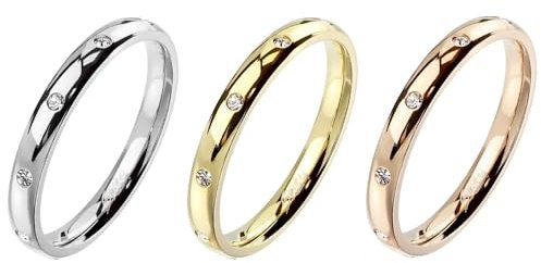 Treuheld® Schmaler Ring mit Kristallen aus Edelstahl | Farbe: rosegold | Größe: 57