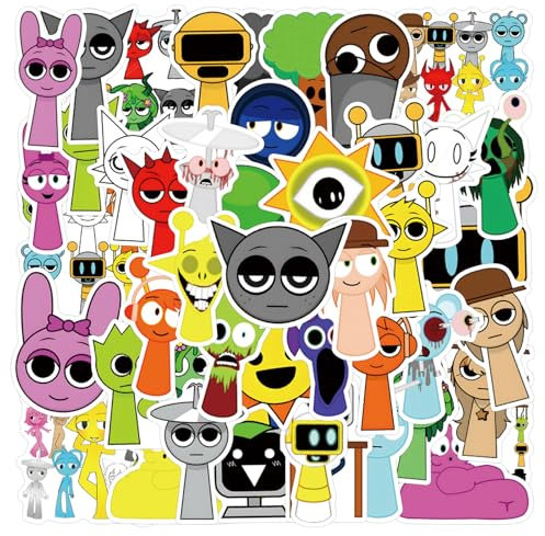 GUUIESMU Sprunki Stickers, 55 Pcs, Multicolor, Cartoon, PVC, Wasserfest, für glatte Oberflächen