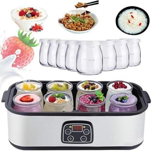 FKINGLRK 1400ml Automatic Yogurt Maker Machine, Ultimate Yogurt Maker with 8 Pcs Glass Jars, Adjustable Temperature & Time, for Making Organic Yogurt Natto