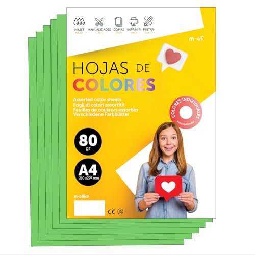 Buntes Papier A4 80g für Drucker & Basteln, Farbige Blätter für Kinder, Kreativprojekte, Karten & Schule M-office (50 Blatt, Grün)