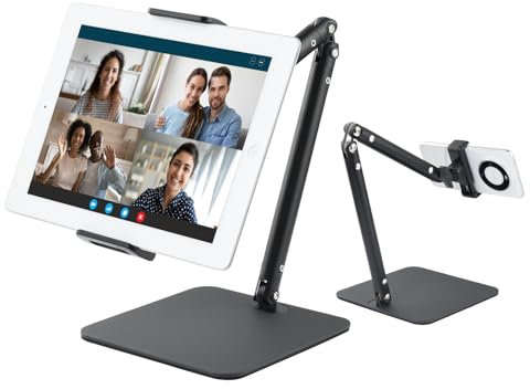 UTEBIT 720° Rotating Height Adjustable for ipad holder,Foldable Desktop Tablet/Phone Stand With two clips,Anti-slip base tablet stand for iPad Pro Air Mini/iPhone Pro Max/Galaxy Tab 4''-13'' (Black)