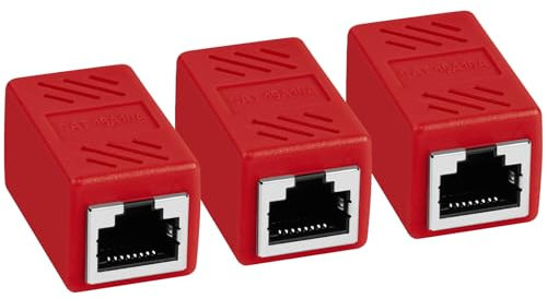AXFEE RJ45 Coupler, 3Pcs RJ45-Couplers Female to Female, Cat6 Ethernet Cable Connector, LAN Network Connectors, Ethernet-Extender Adapter for Cat8/Cat7/Cat6/Cat5e/Cat5 (Red)