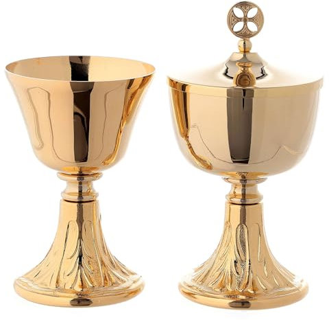 Holyart Calice Pisside da Viaggio Base Decorata con Foglie Ottone Dorato 24k, Pisside