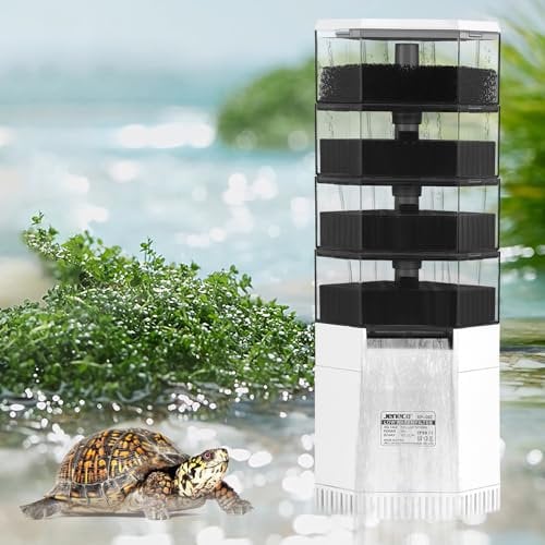 QCXWCJWD Turtle Tank Filter, 1000L/h Quiet Aquarium Fish Tank Filter with Water Change & Filtration, 4 Stage Low Water Level Aquarium Filter, Waterfall Bio-Filtration & Safe Design for 200-400L Tanks