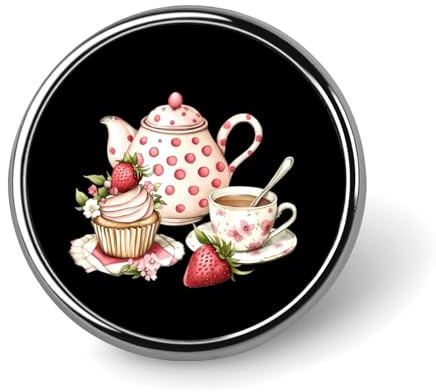 Afternoon Tea Teapot Cup Strawberry Cupcake Round Lapel Pins Decorative Metal Brooches Funny Button Badge for Clothing Bag Hat Gifts