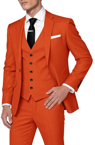 HUUTOE Men's 3 Piece Suits Slim Fit Wedding Suits for Men Prom Dress Suit Summer Blazer Jacket Vest Pants Tuxedo Set Men, Orange, XXL