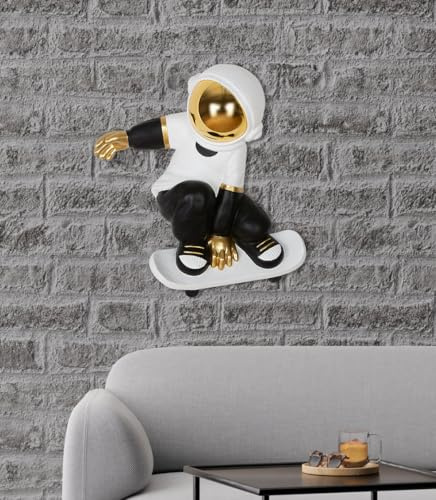 GILDE Wandobjekt Skateboard Astronaut aus Kunstharz, metallische Optik, schwarz/weiß, 45x39x14 cm