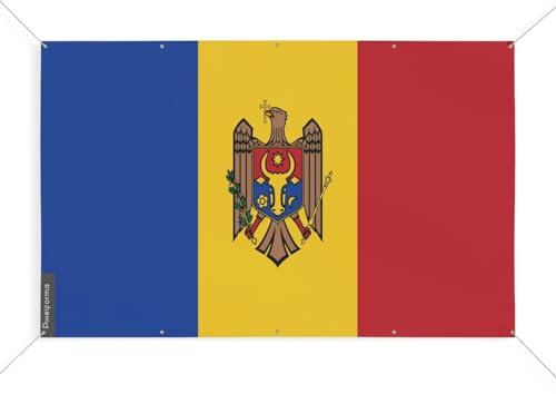 Bandiera Moldova con 10 occhielli in varie misure, S 90 x 135 cm