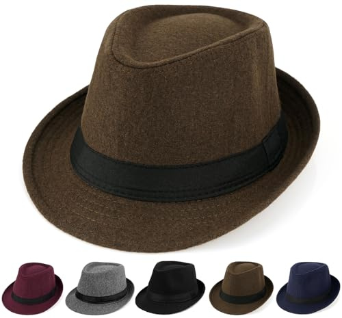 Initlove Mens Fedora Hat Classic Felt Panama Hat Short Brimmed Trilby Hats