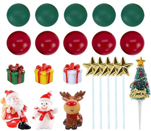 Brxmpn 22pcs Christmas Cake Toppers Traditional Xmas Cake Decorations Colorful Cupcake Toppers Santa Claus Cake Topper for Xmas Theme Party