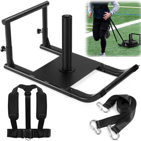 GADFISH Medium-Sized Workout Fitness Sled, Weighted Sleds Push Gym Equipment for Adults & Kids, Compatible with 1 & 2 Weight Plates, Multi-Purpose Sled for Outdoor or Home Fitness Training
