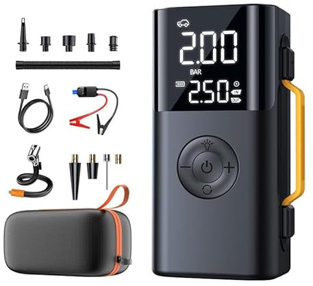 Car Jump Starter with Air Pump & Blower, Portable Power Bank,1800A Peak Battery Booster,Digital Display,LED Emergency Light,USB-C Fast Charging(10000 mah, 1)