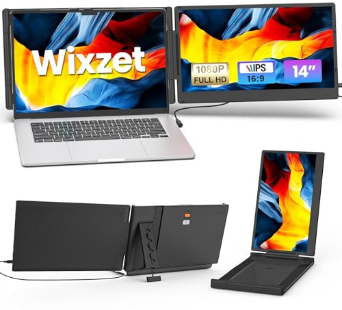 Wixzet Laptop Screen Extender, 14 FHD 1080P IPS Portable Monitor for 13 - 17 Laptops, Plug & Play Screen Extender, Auto Adjust Width Dual Monitor, Compatible with Mac/Wins/Dex/Chrome