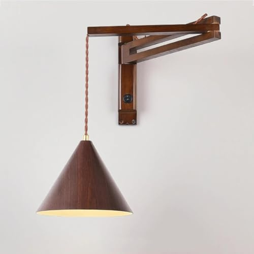 LOGT Verstellbare Wandleuchte Holz Schwenkarm Wandlampe mit Schalter Innen Retro Wandbeleuchtung Verstellbare Lange Arm Wand Leselampe Retro Nachttischlampe E27 für Wohnzimmer Schlafzimmer,A