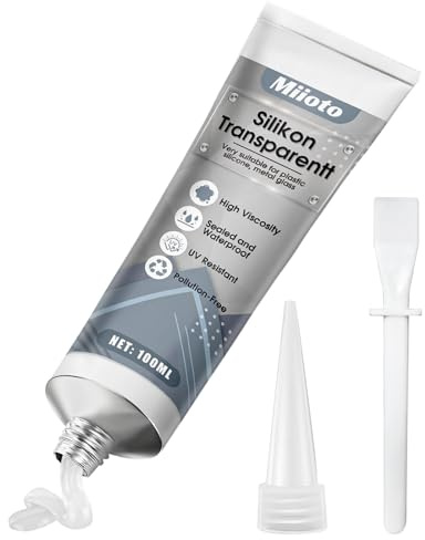Miioto Colle Silicone Transparente, Joint SiliconeTransparent | Hochtemperatur Silikon,Tube de Silicones Liquide pour Plastique, Verre, Métal,Céramique, Portière Voiture&Pare-Brise(100ml)