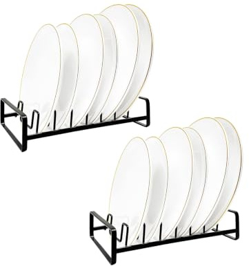 2 Pack Plate Holders for Cabinet Upright Cabinet Dish Drying Racks Organizers (for 6In. 10In. Plates) Metal Plate Stands Dish Organizers for Countertop and Cupboard(at Least 11.2in.Height) Black