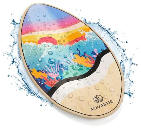 AQUASTIC Lagoon 39 Skimboard aus Pappelsperrholz, 99 x 49 cm, bis 100 kg, buntes Board für Anfänger und Fortgeschrittene
