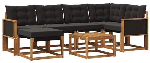 vidaXL Outdoor-Sofagarnitur mit Kissen 7 pcs Natürlich und Schwarz, Garten-Sofa-Set, Moderne Outdoor-Möbel, Elegante Patiositzgelegenheiten, robuste Textilene-Sofas