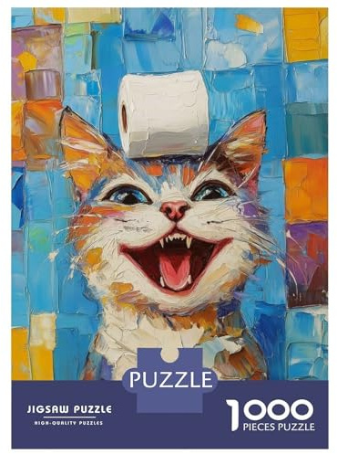 1000 Piece Jigsaw Puzzle Laughing Cat with Toilet Paper Puzzle for Adults Toy Wall Decor Precision Cutting Unique Birthday And Xmas Gifts 38x26cm/1000pcs