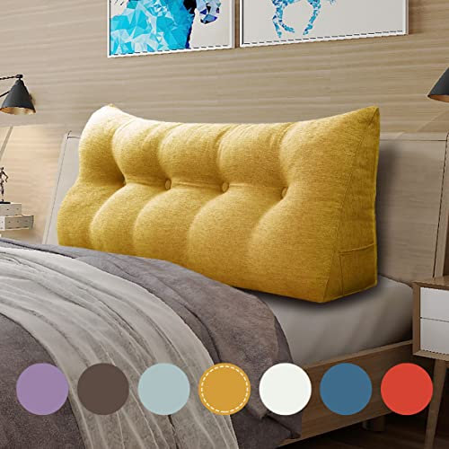 VERCART Keilkissen Bett Großes Rückenkissen Bett Kopfteil Bequemes Lesekissen für Bett und Sofa 2 in 1 Rückenlehne und Kopfkissen Couchkissen Langes XXL Lendenkissen Leinen 120cm Gelb