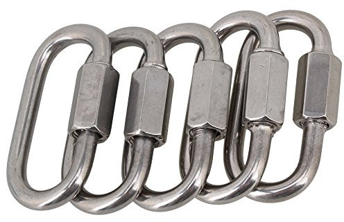 Silver Multifunctional 304 Stainless Steel Screwgate Carabiner Quick Oval Screwlock Link Lock Ring Hook Pack of 5 (M4)