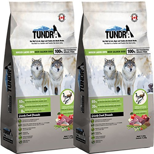 Tundra Trockenfutter Hundefutter Hirsch, Ente & Lachs - getreidefrei (2 x 11,34 kg)
