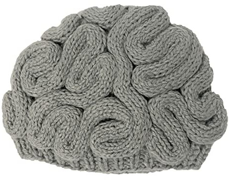 BIBITIME Unisex Handmade Knitted Brain Beanie Cap Halloween Hat (Made to fit Average Adult, Light Grey)