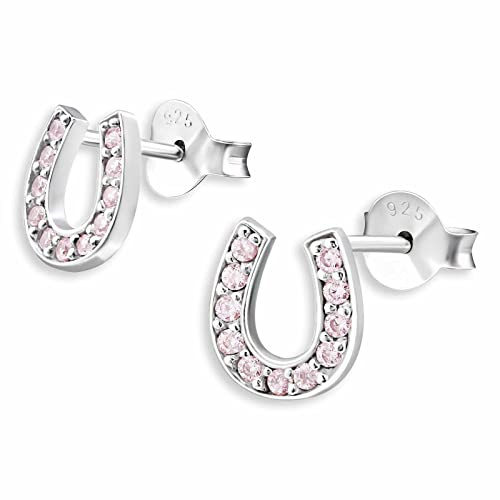 Monkimau Mädchen Ohrringe Hufeisen Glücksbringer Ohrstecker 925 echt Silber glitzer Kristall Kinderohrringe Schmuck medizinische Stecker Geschenke für Kinder Frauen Damen