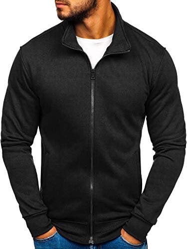 BOLF Herren Sweatshirt mit Reißverschluss und Stehkragen Sweatjacke Collegejacke Langarmshirt Zip Fitness Training Sport Basic Einfarbig Uni Casual Style J.Style B002 Schwarz XL [1A1]