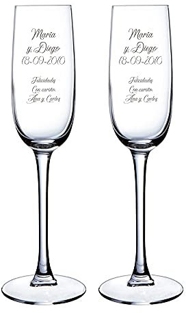Calledelregalo Copas de Cava de cristal personalizadas con el grabado del Texto Que tú Quieras