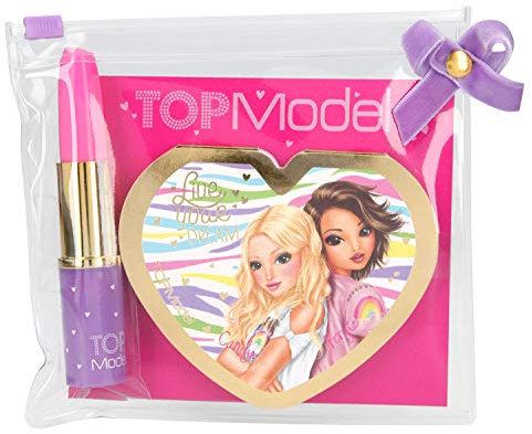 Depesche 6858 TOPModel - Mini Schreibset mit Notizblock und Kuli, herzförmiger Block im Schminkspiegel Look und Kugelschreiber in Lippenstift-Optik, sortiert