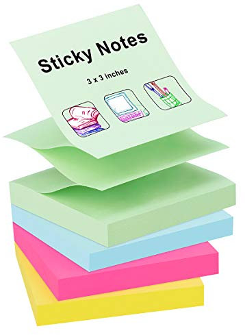 ZCZN Z-Notes Haftnotizen Sticky Selbstklebende Haftnotizzettel Klebezettel 4 Blöcke x 100 Blatt, 76 x 76 mm in 4 Farben (Hellgrün, Hellblau, Magenta, Gelb)
