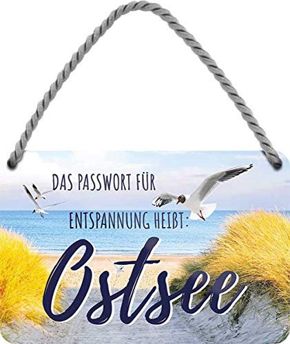 WOGEKA ART Retro Blechschild - Passwort für Entspannung - Ostsee - witziger Spruch Geschenk-Idee Geburtstag Weihnachten Deko 18x12 cm Vintage-Design Hänge-Schild Metall HS346