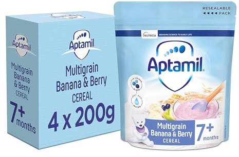 Aptamil Multigrain Banana & Berry Porridge Baby Food Cereal, 7+ Months, 200g (Pack of 4)