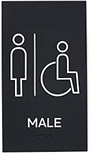 Kubik Letters Male Toilet Accessible Sign for Business with UK Standard Braille Cell, Modern Door Sign for All Gender Restroom with 3M Double Sided Tape