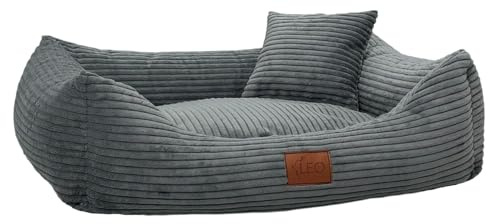 Leo4dog Hundebett Cord Waschbar Bezug Für kleine mittelgroße und große Hunde Hundekissen Hundesofa Hundekorb (Dunkelgrau, 115x90)