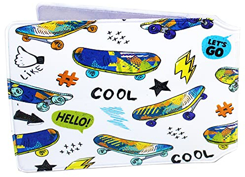 (80+ Designs) Bus Pass Wallet Credit Travel Rail Ticket Card Holder for Oyster Zip Business ID Card - Bifold - Party Bag Gift School Leaver (Skateboards)