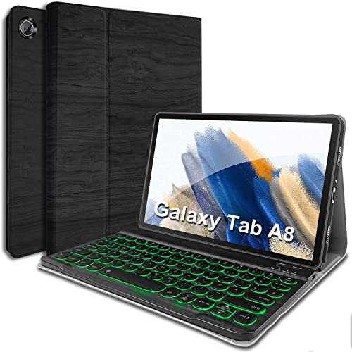 Wineecy Beleuchtete Tastatur Hülle für Samsung Galaxy Tab A8 10.5'' 2021 SM-X200 SM-X205, Slim PU Leder Schützhülle mit Kabelloser Magnetisch Abnehmbare Deutsches QWERTZ Tastatur Keyboard