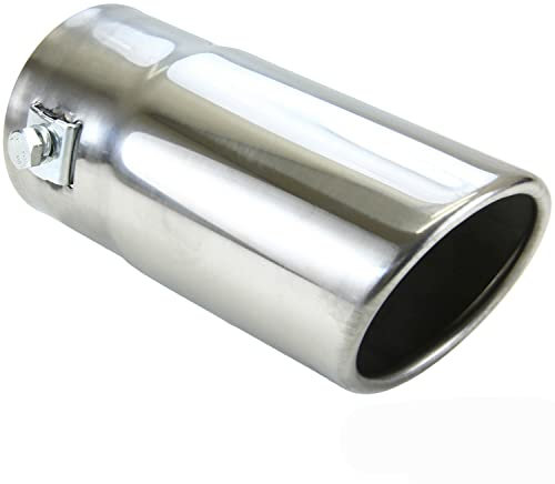 Recambo Auspuffblende Endrohr EDELSTAHL Chrom Rund Schräg 135 x 63 mm Endrohrblende Auspuff Blende Plug&Play UNIVERSAL