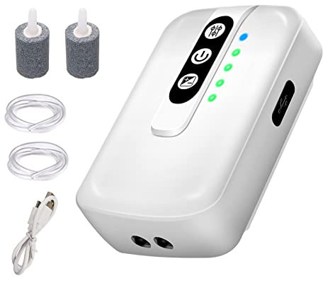 Aquarium Air Pump, Oxygen Bubbler Aerator AC/DC Dual Mode with Dual Outlets for Transporting Fish Outdoor Fishing