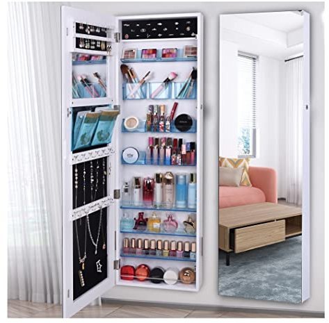 ZHKD Armario De Joyería con Espejo - Gran Capacidad Montado En La Puerta De La Pared para Colgar con Cerradura Gabinete De Almacenamiento con Espejo De Longitud Completa,B