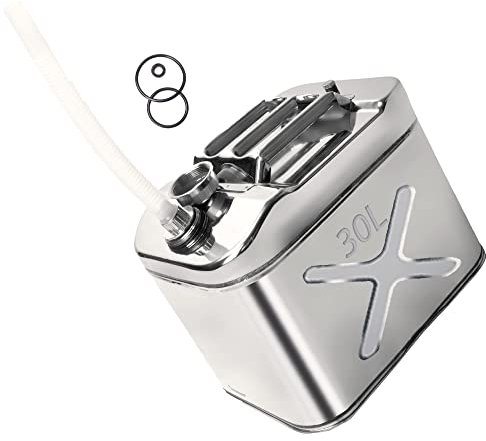 Benzinkanister 30 Liter aus Verdicktem 1mm Edelstahl 304, Benzinkanister 30 L Metall mit Eingebauter Ausgießer