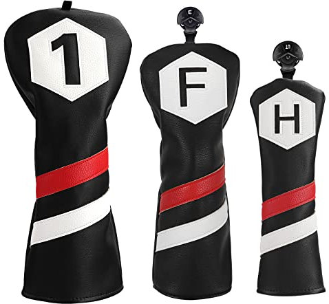 Big Teeth Golf Club Head copre Set di 3 confezioni 1FH DR FW UT per Driver Fairway Hybrid con No.Tag Balck Bianco Rosso PU Pelle