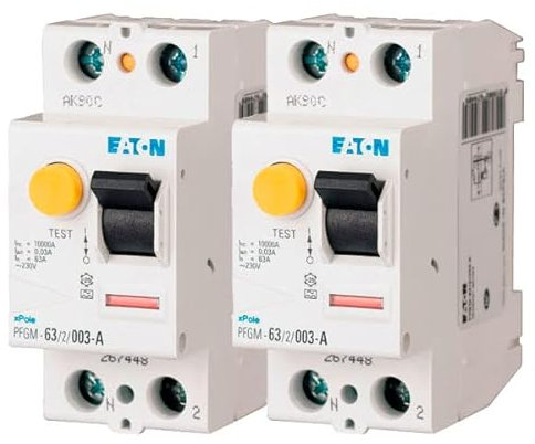 EATON 267448 PFGM-63/2/003 - INTERRUPTEUR DIFFERENTIEL - Blanc - MANETTE NOIRE - 2 POLES / 63 A / 30 MA - TYPE A - Raccordement à vis - 2 interrupteurs