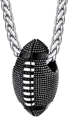 FaithHeart Rugbyball Kette Anhänger für Herren Jungen Hip pop Sport Schmuck Edelstahl Charm Halskette mit Rugbyball Anhänger für Weihnachten Geburtstag